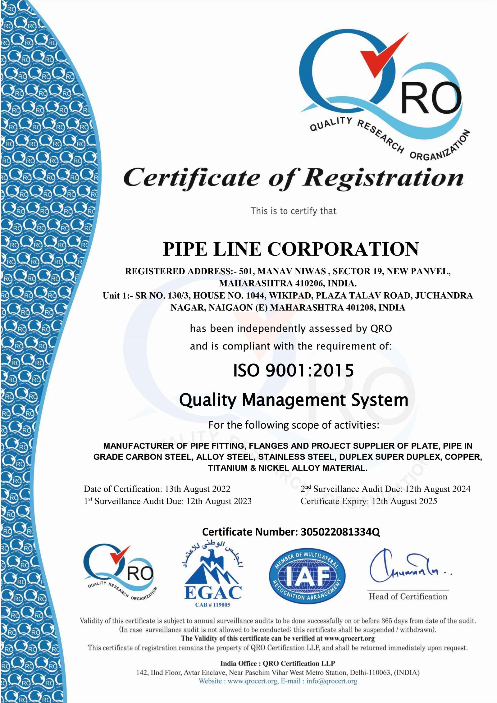 Pipeline Corporation-ISO Certified